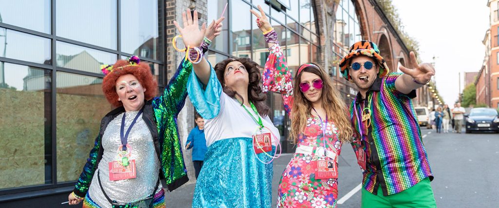 Chairty Team in 70s disco gear at The Arches in Worcester